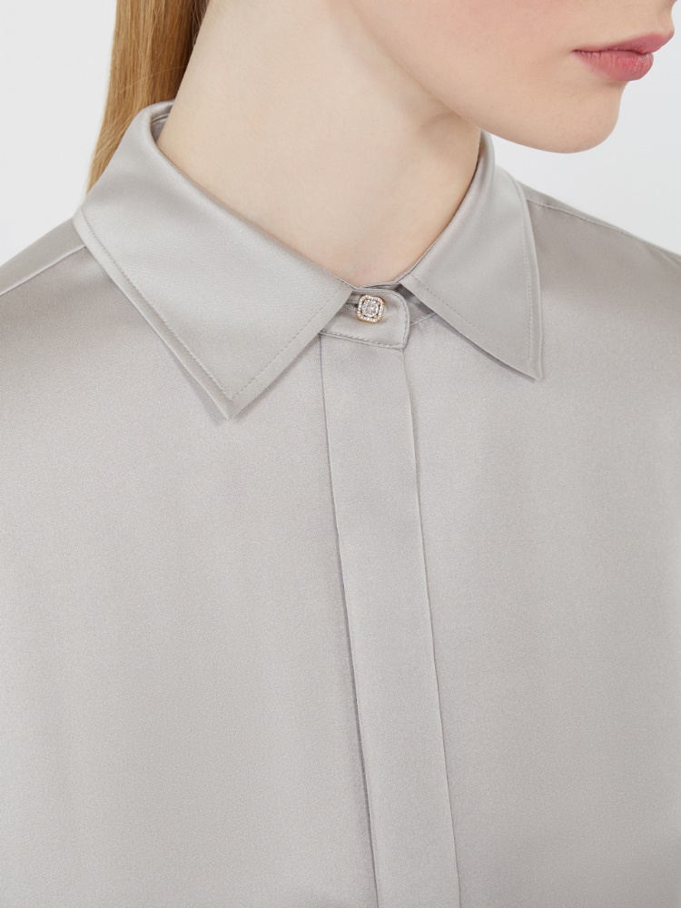 Mannish silk satin shirt - PEARL GREY - Max Mara - 4