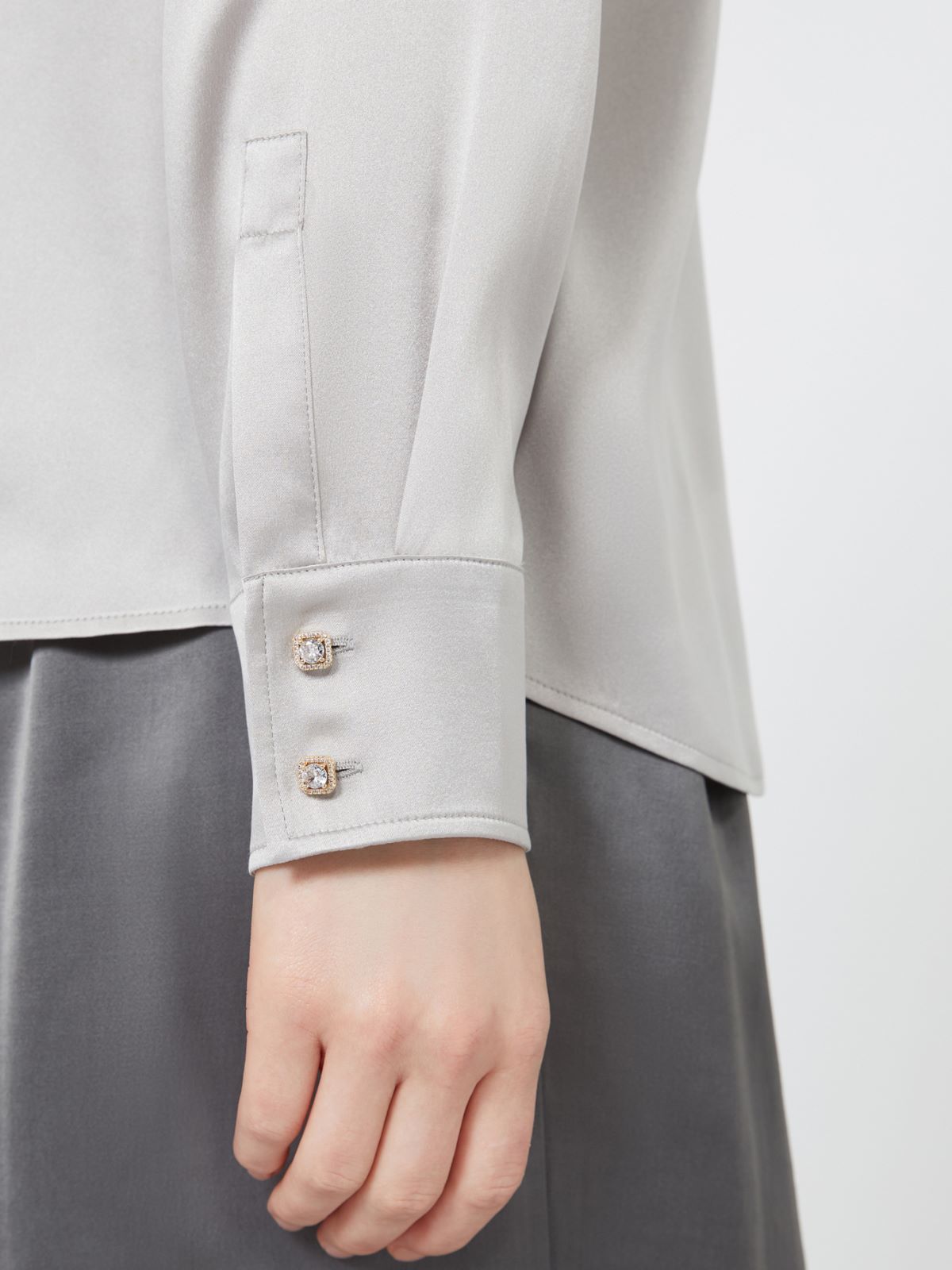 Mannish silk satin shirt - PEARL GREY - Max Mara - 5