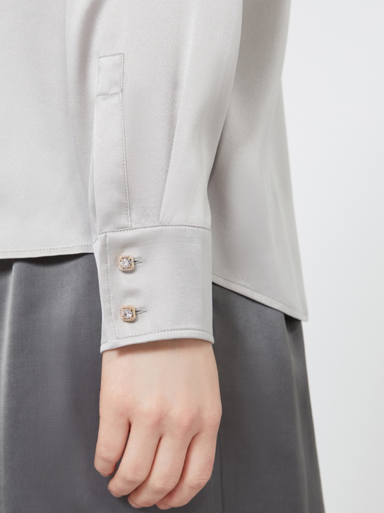 Mannish silk satin shirt - PEARL GREY - Max Mara - 5