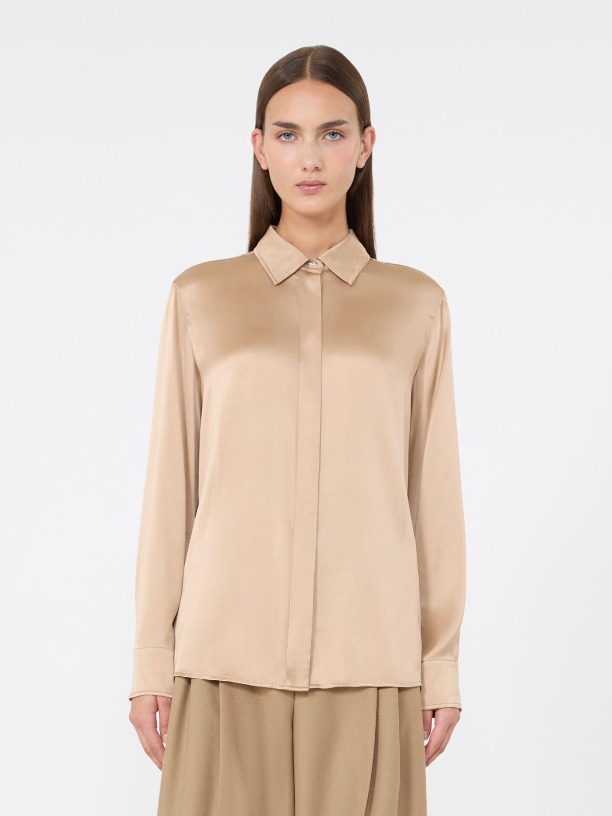 Mannish silk satin shirt - CAMEL - Max Mara - 2