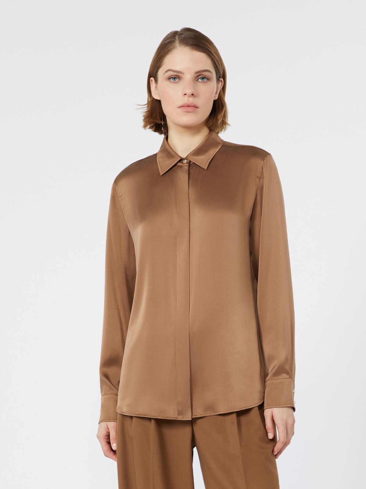 Mannish silk satin shirt - TOBACCO - Max Mara - 2