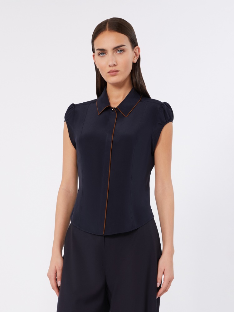 Silk crepe de chine shirt - NAVY - 2