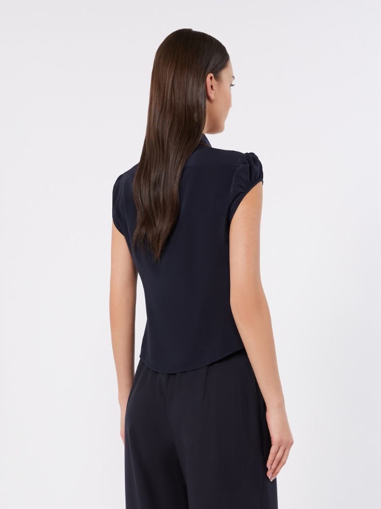 Silk crepe de chine shirt - NAVY - 3