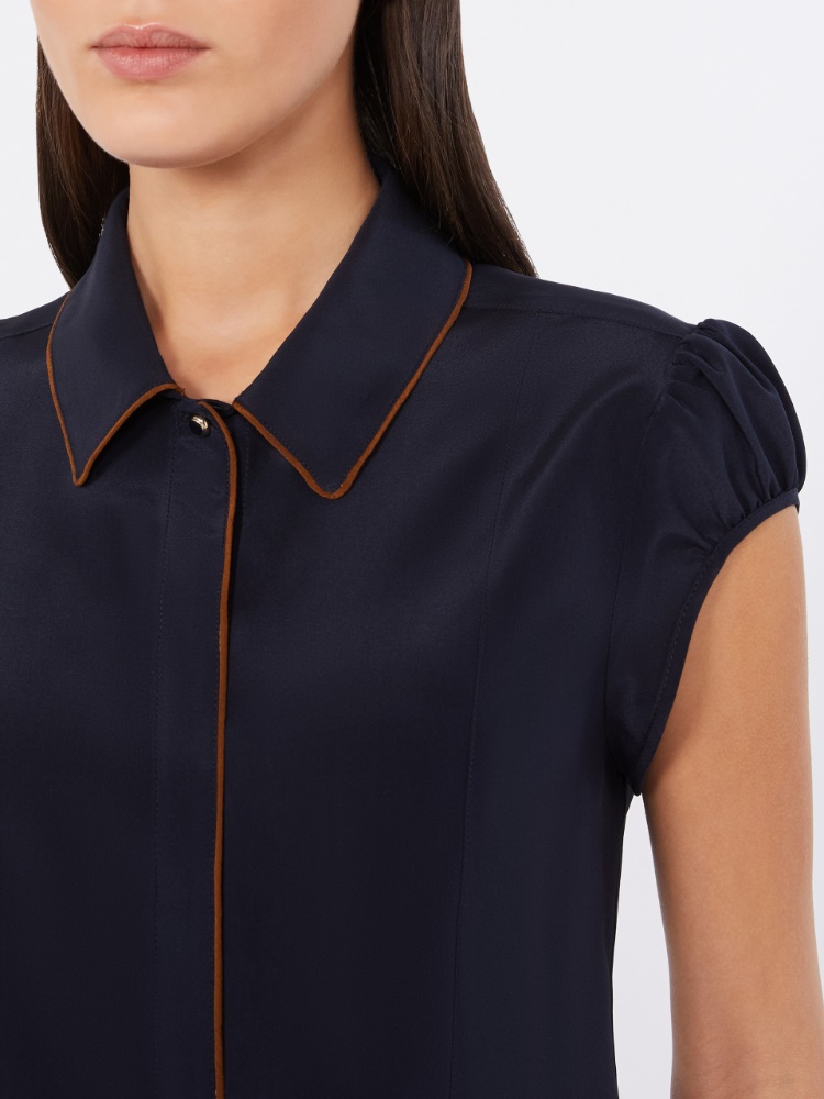 Silk crepe de chine shirt - NAVY - 4
