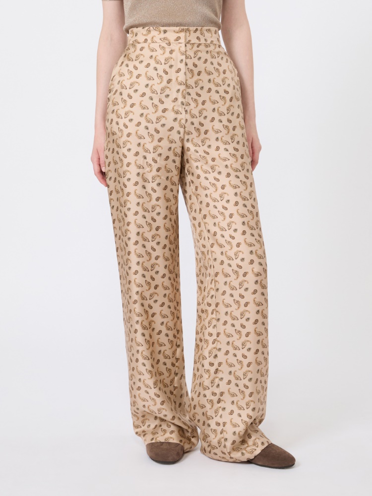 Printed silk twill trousers - BEIGE - 2