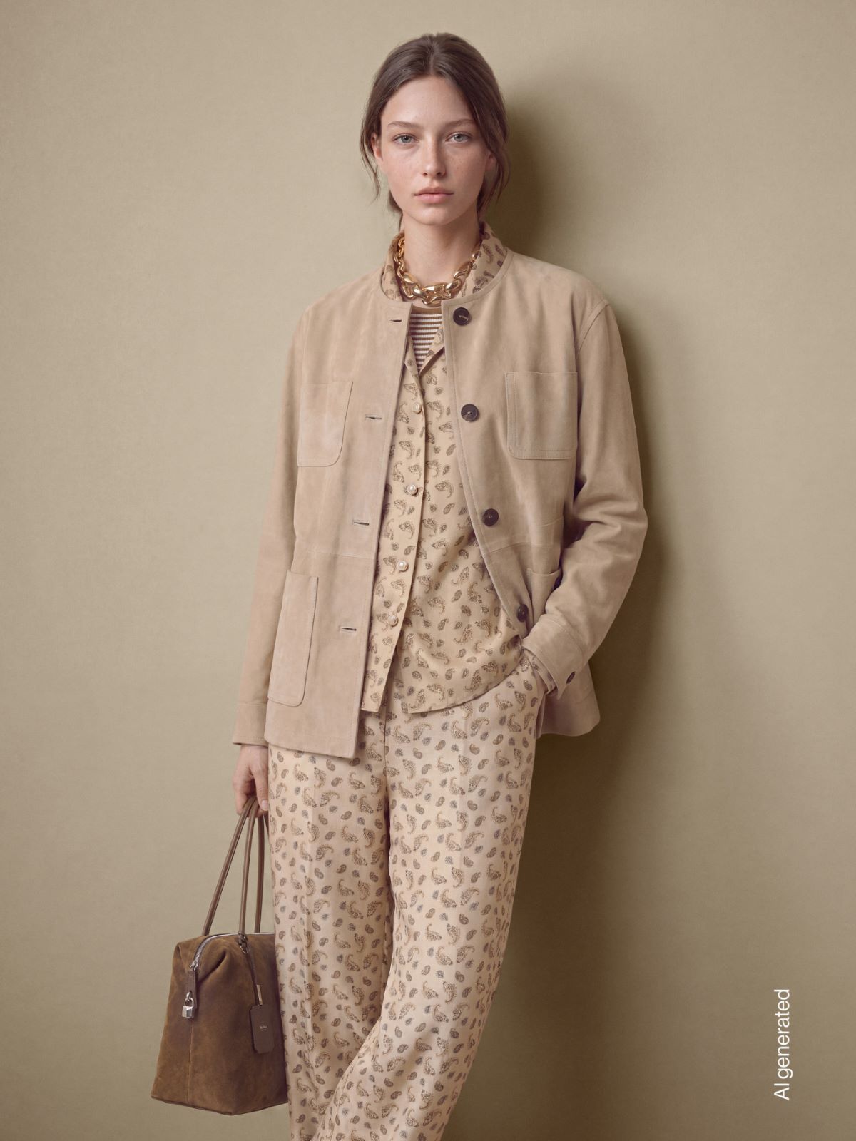 Printed silk twill trousers - BEIGE