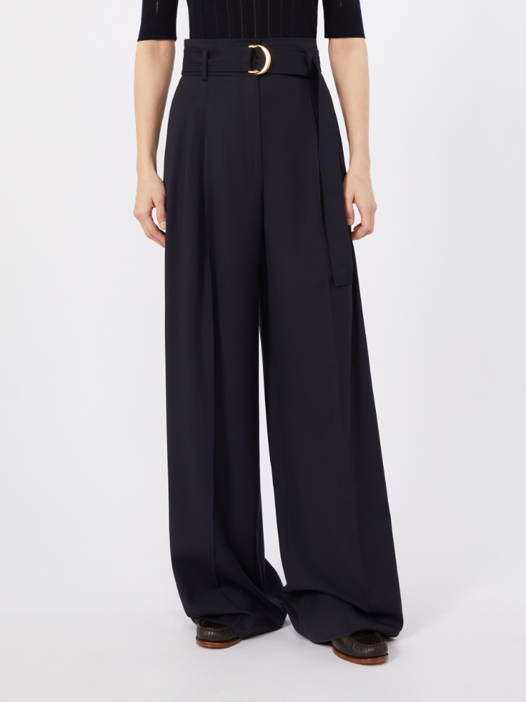 High-waisted woollen cloth trousers - NAVY - 2