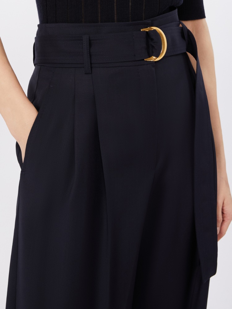 High-waisted woollen cloth trousers - NAVY - 4