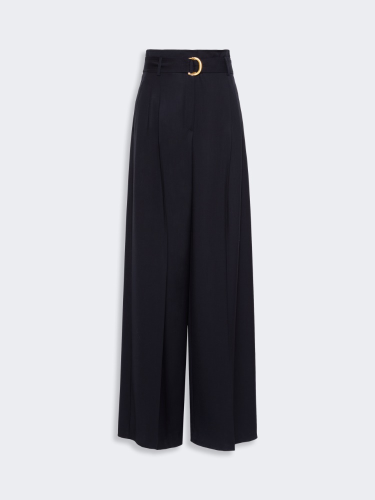 High-waisted woollen cloth trousers - NAVY