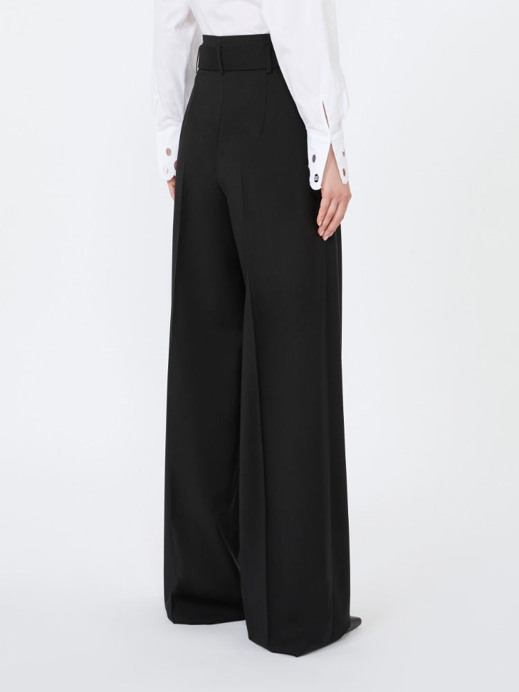 Pantalón de cintura alta de tela de lana - NEGRO - 3