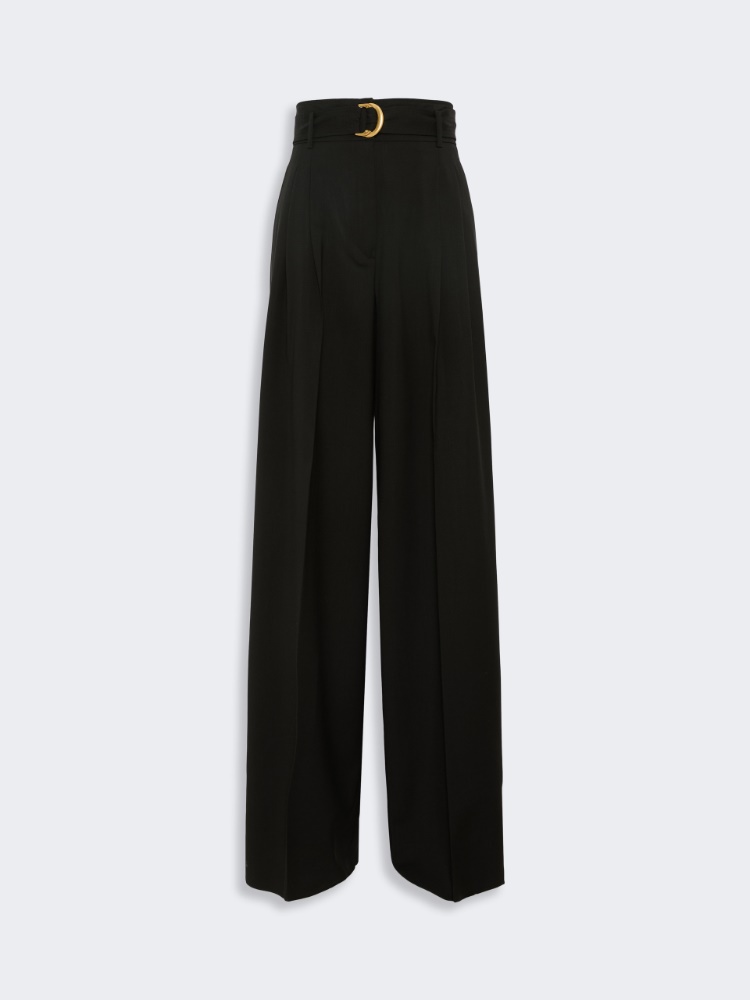 High-waisted woollen cloth trousers - BLACK