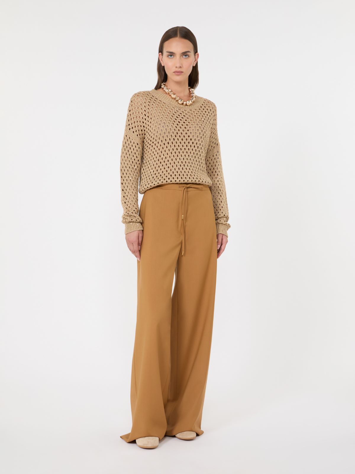 Light woollen cloth trousers - CARAMEL