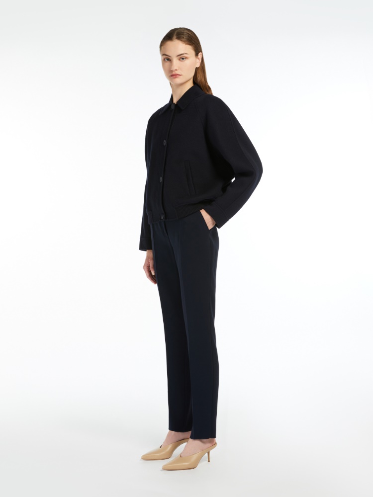 Straight-fit cady trousers + NAVY - Max Mara