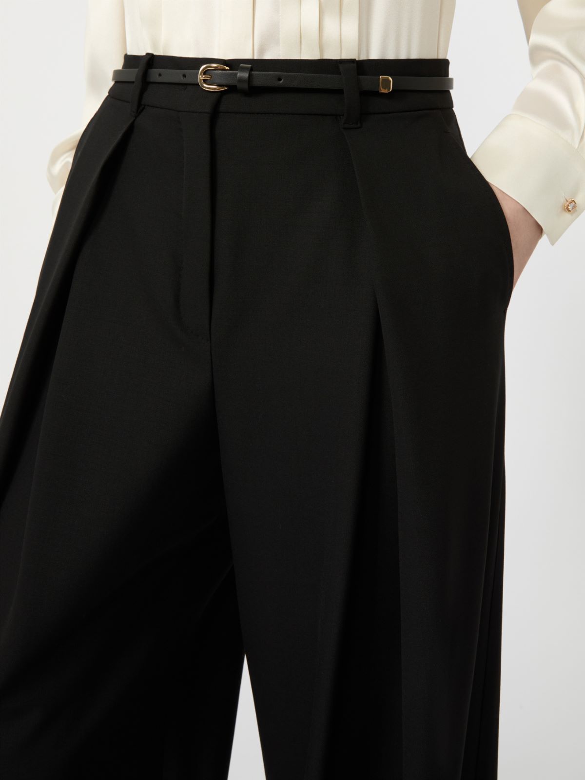 Wide-fit wool twill trousers - BLACK - Max Mara - 4