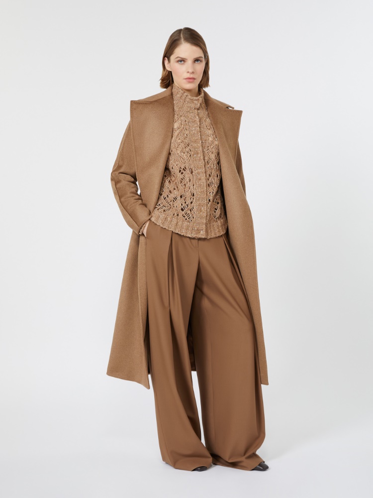 Wide-fit wool twill trousers - TOBACCO