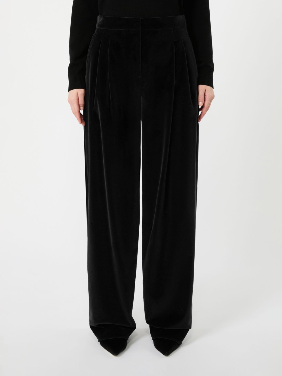 Spodnie z gładkiego aksamitu bawełnianego - CZARNY - Max Mara - 2