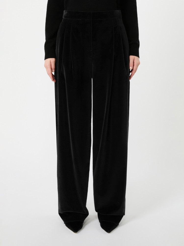 Spodnie z gładkiego aksamitu bawełnianego - CZARNY - Max Mara - 2