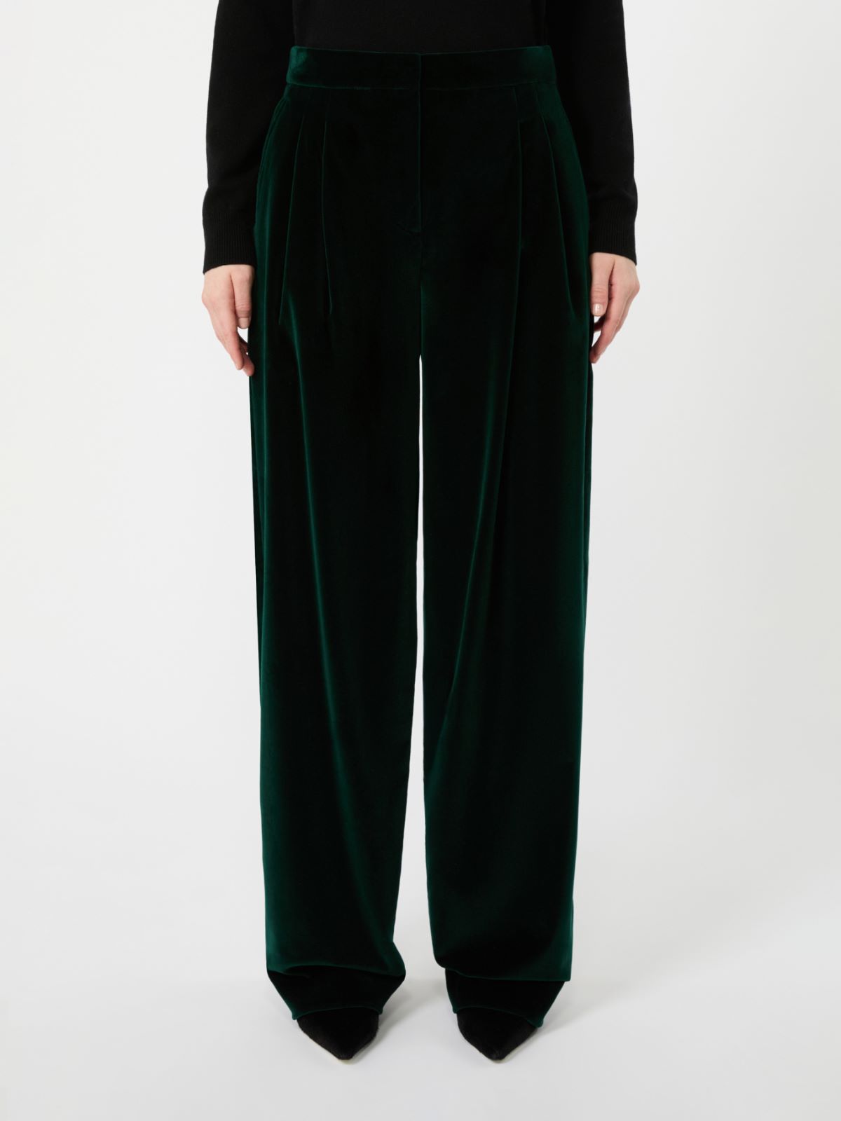 Spodnie z gładkiego aksamitu bawełnianego - ZIELONY - Max Mara - 2