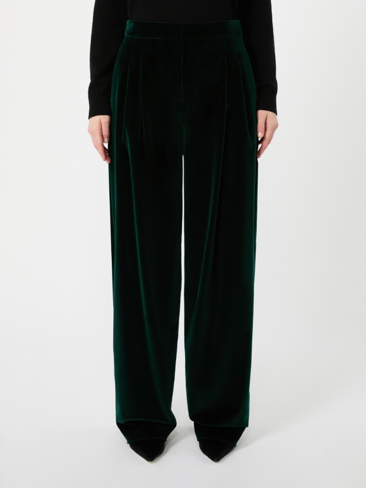 Spodnie z gładkiego aksamitu bawełnianego - ZIELONY - Max Mara - 2