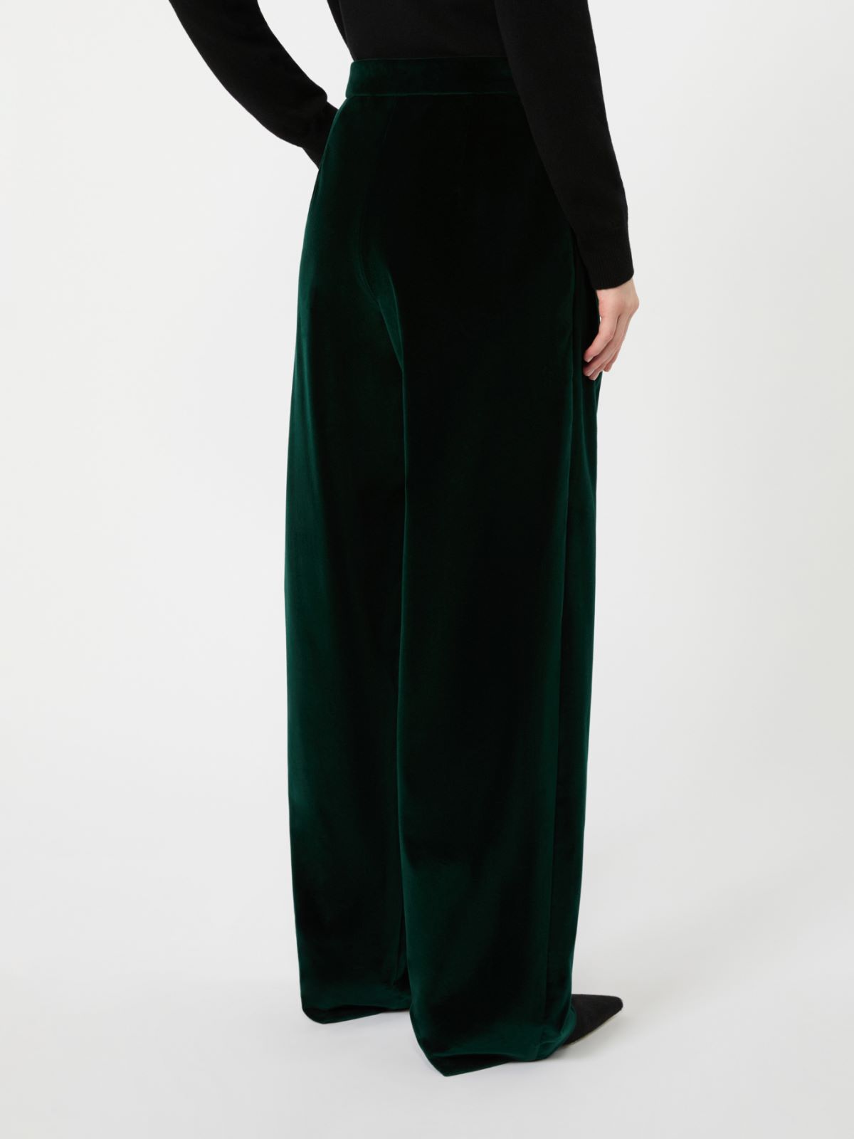 Spodnie z gładkiego aksamitu bawełnianego - ZIELONY - Max Mara - 3