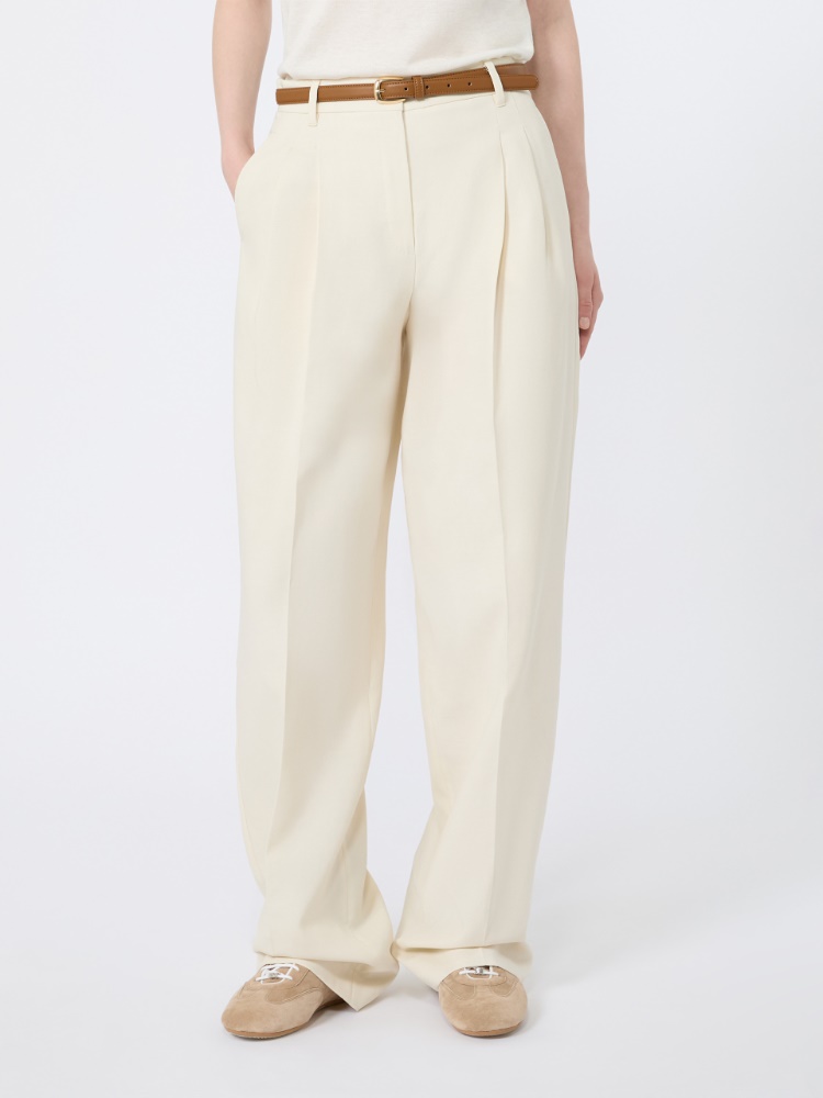 Fließende Hose aus Baumwoll-Crêpe - CREME - 2