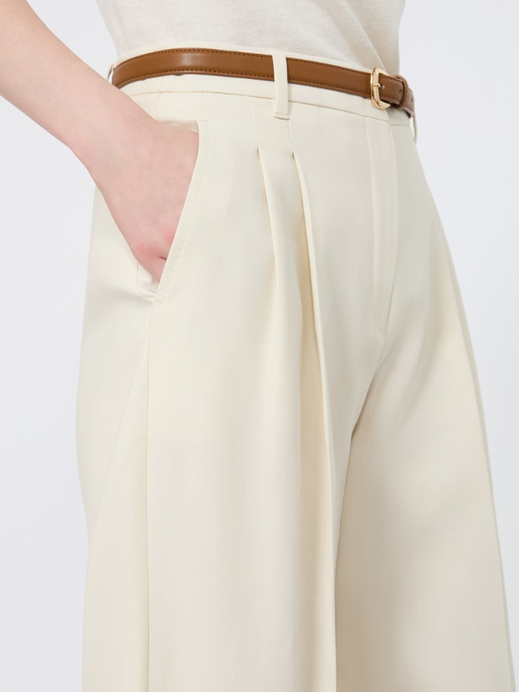Fließende Hose aus Baumwoll-Crêpe - CREME - 4