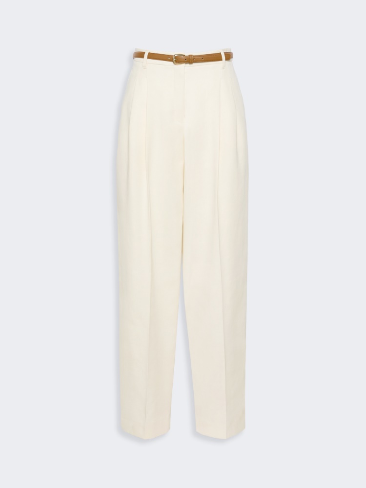 Fließende Hose aus Baumwoll-Crêpe - CREME - 5