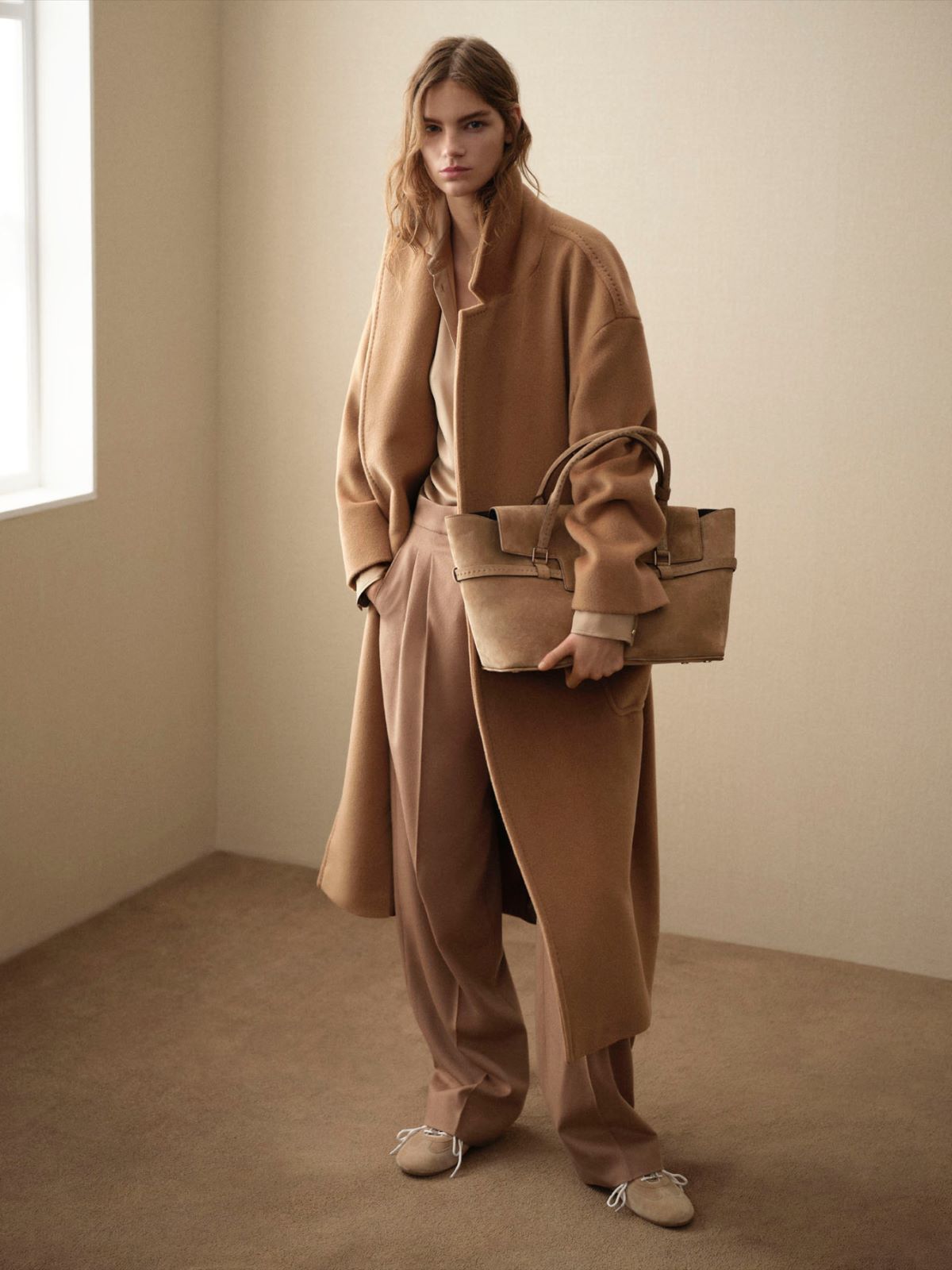 Wool wide-leg trousers - CAMEL