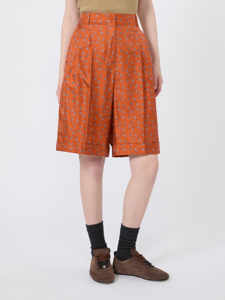 Printed silk twill Bermuda shorts - TERRA COTTA - 2