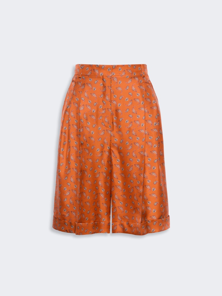 Printed silk twill Bermuda shorts - TERRA COTTA