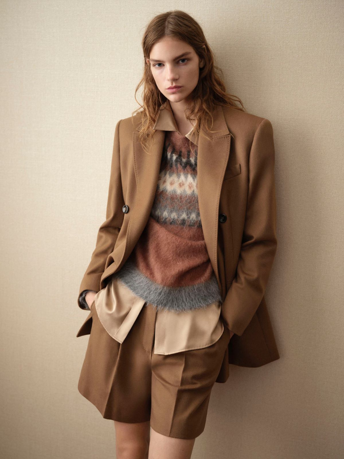 Wool broadcloth shorts + TOBACCO - Max Mara