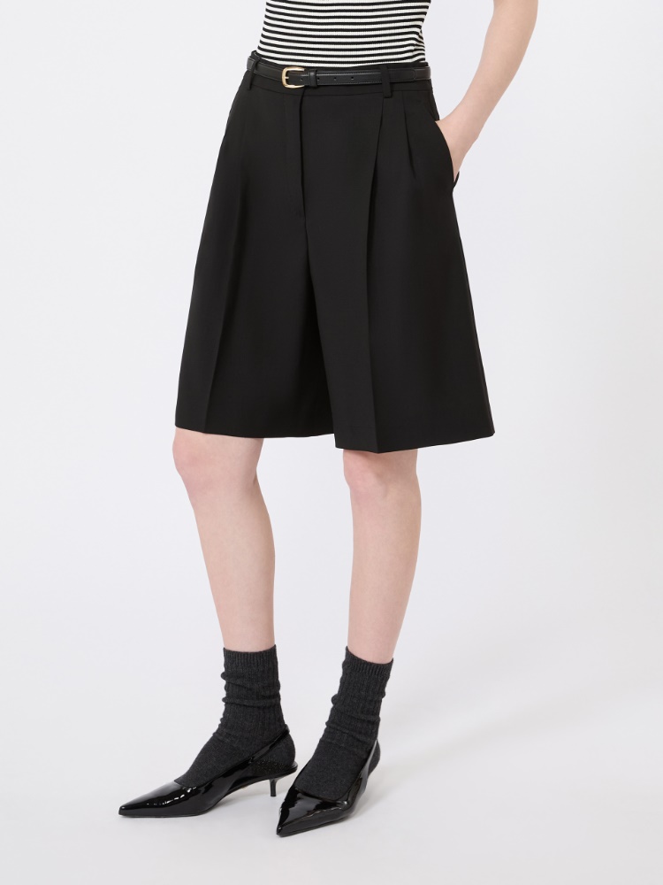 Woollen cloth Bermuda shorts - BLACK - 2