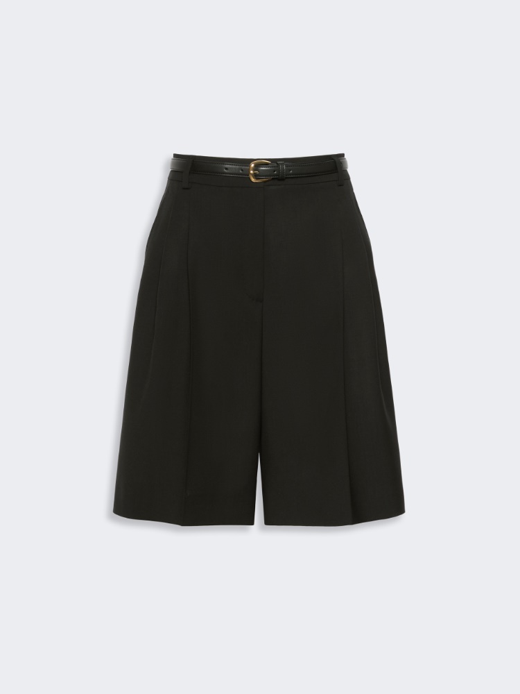 Woollen cloth Bermuda shorts - BLACK - 5