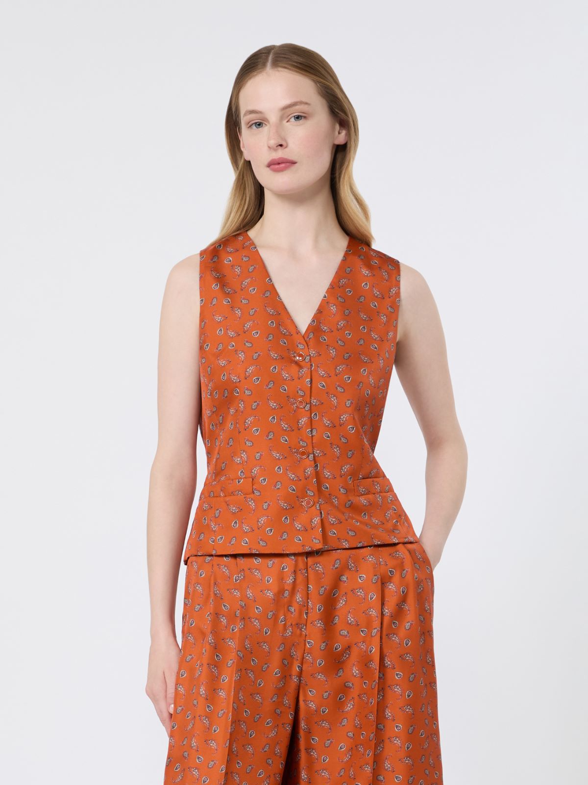 Printed silk gilet - TERRA COTTA - Max Mara - 2
