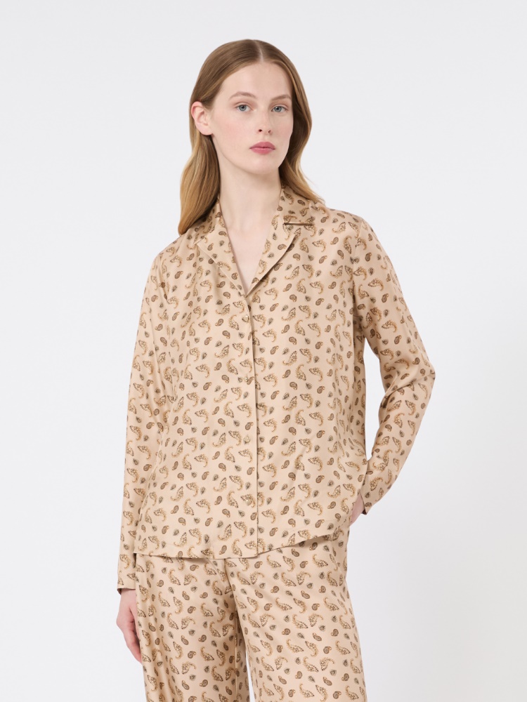 Printed silk boxy shirt - BEIGE - 2