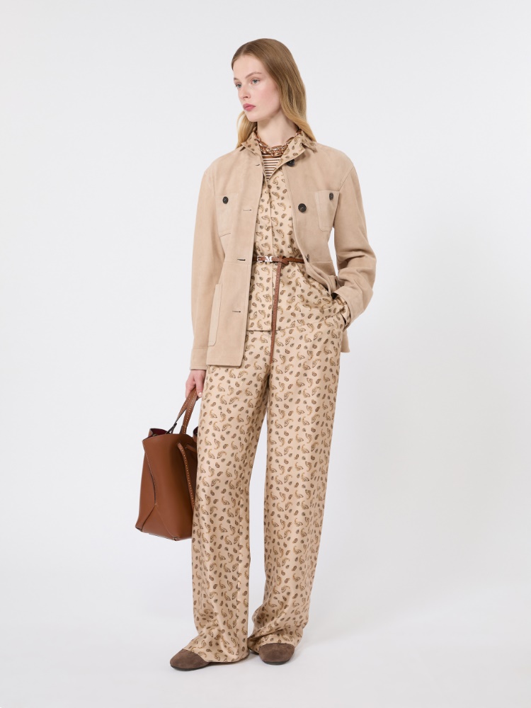 Printed silk boxy shirt - BEIGE