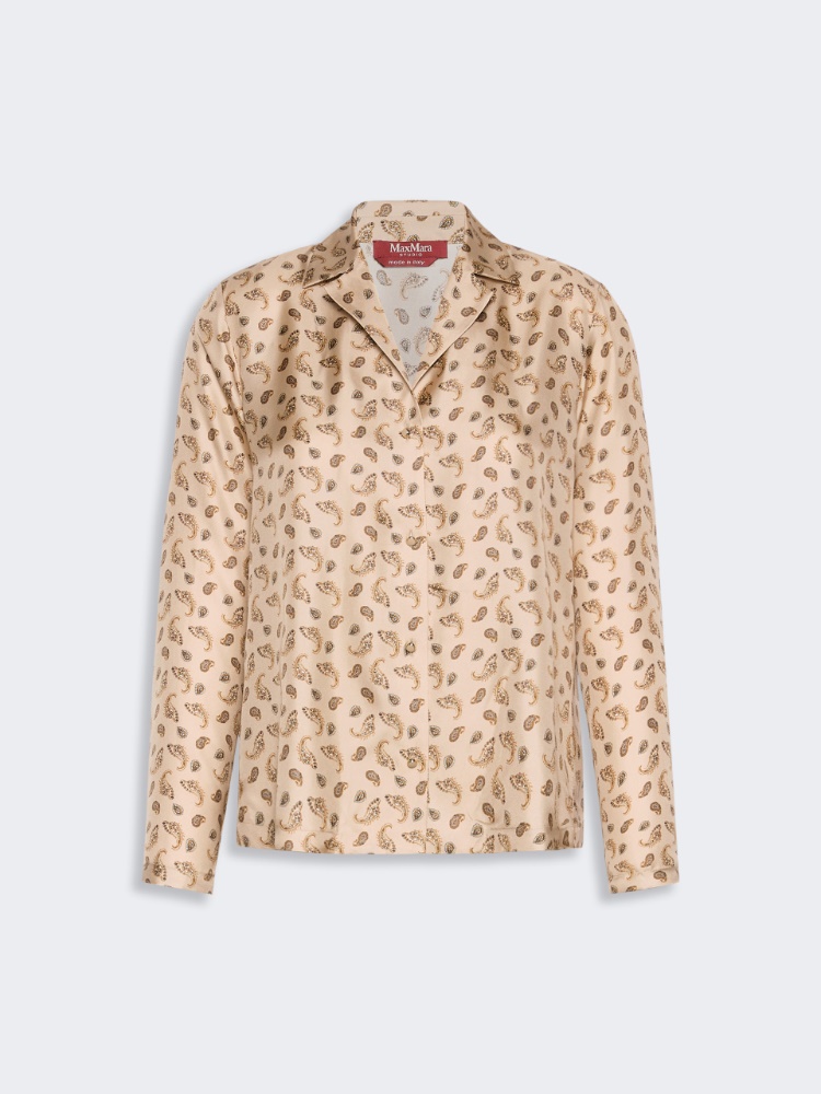 Printed silk boxy shirt - BEIGE