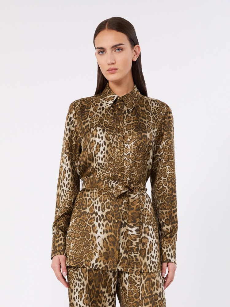 Printed silk twill shirt - BROWN - 2