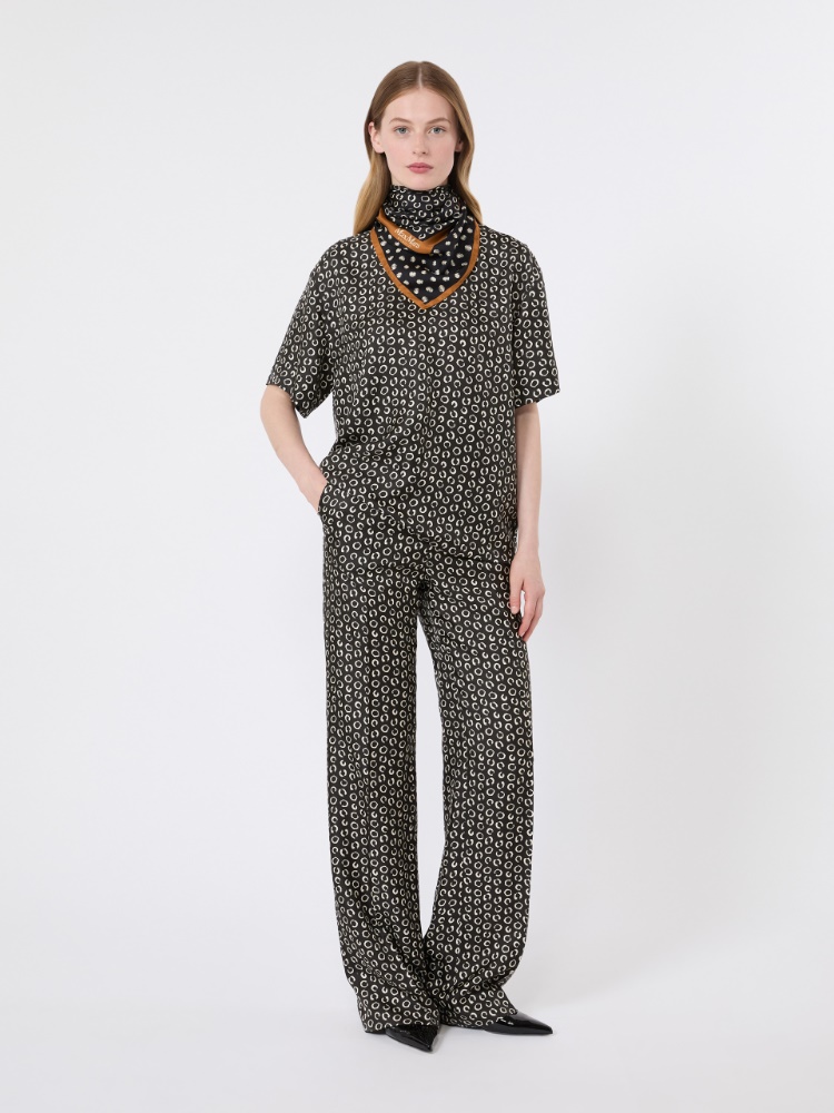 Printed silk blouse - BLACK WHITE - 1