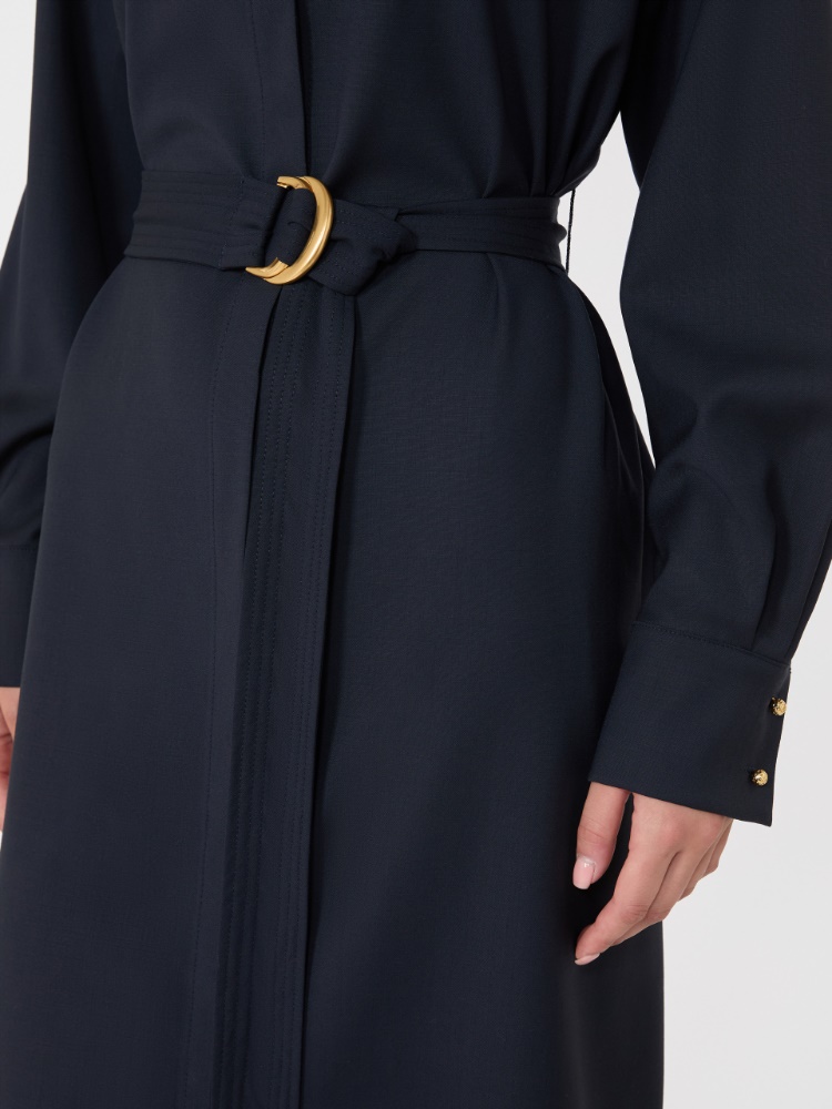Woollen cloth shirt dress - NAVY - Max Mara - 5
