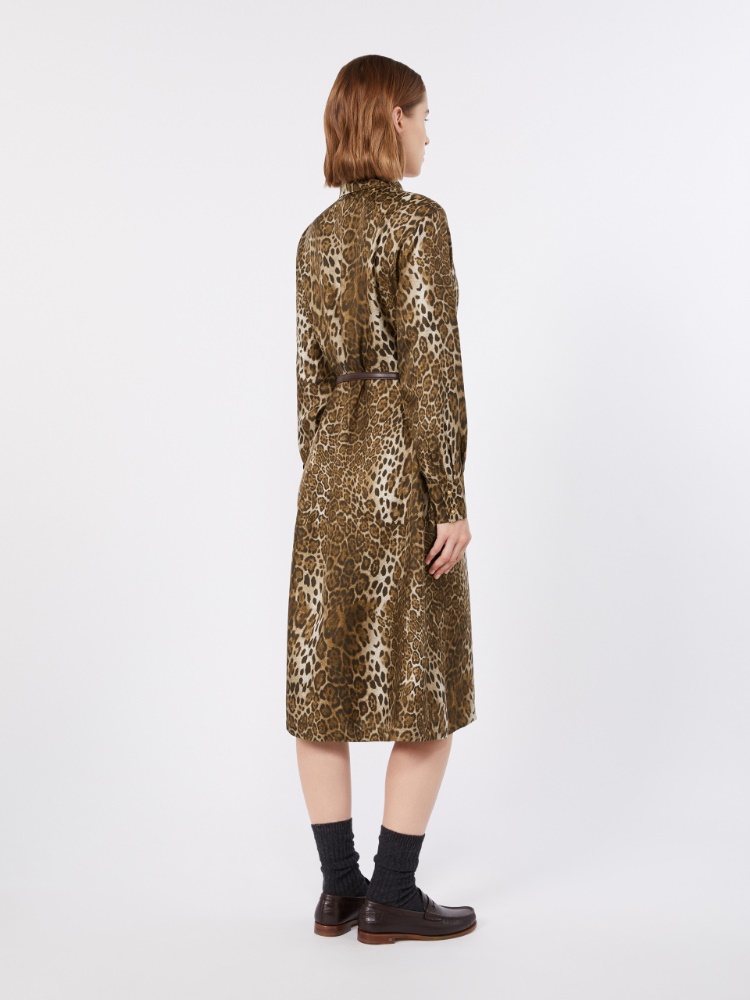 Printed silk shirt dress - BROWN - 3
