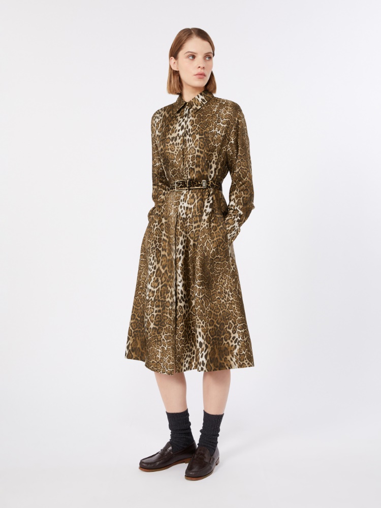Printed silk shirt dress - BROWN