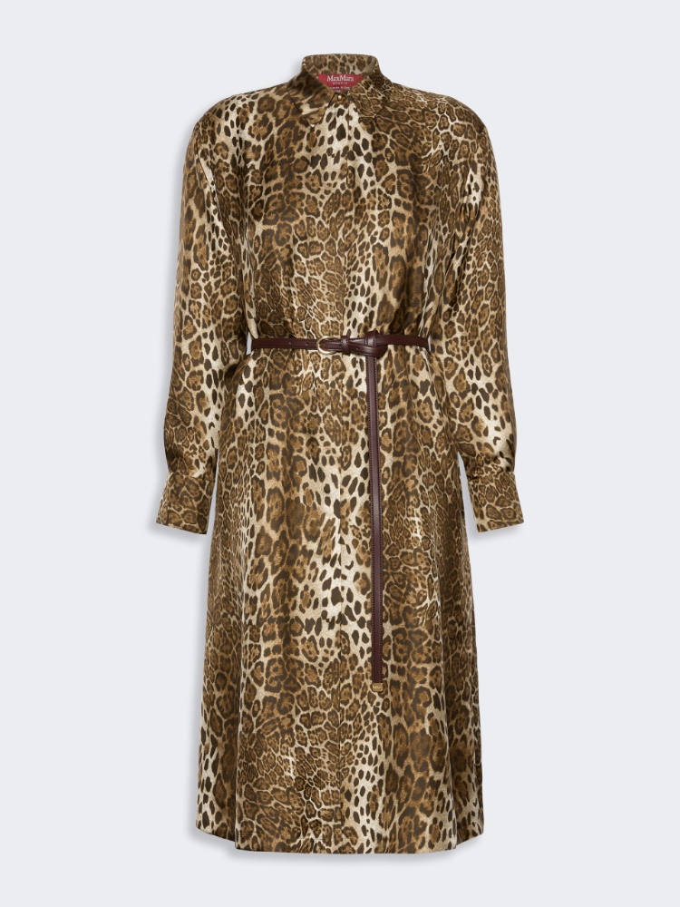 Printed silk shirt dress - BROWN