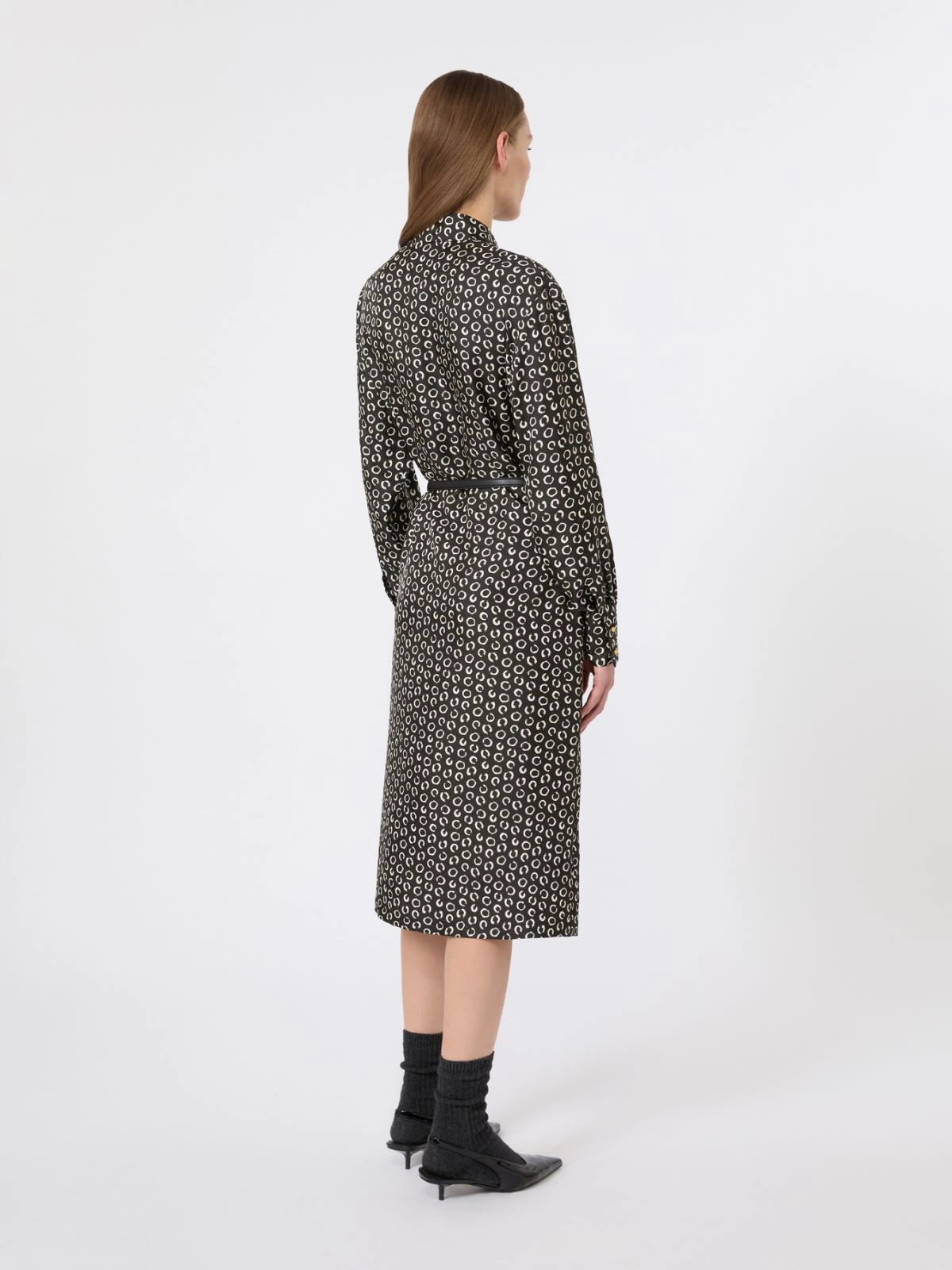 Printed silk shirt dress - BLACK WHITE - Max Mara - 3