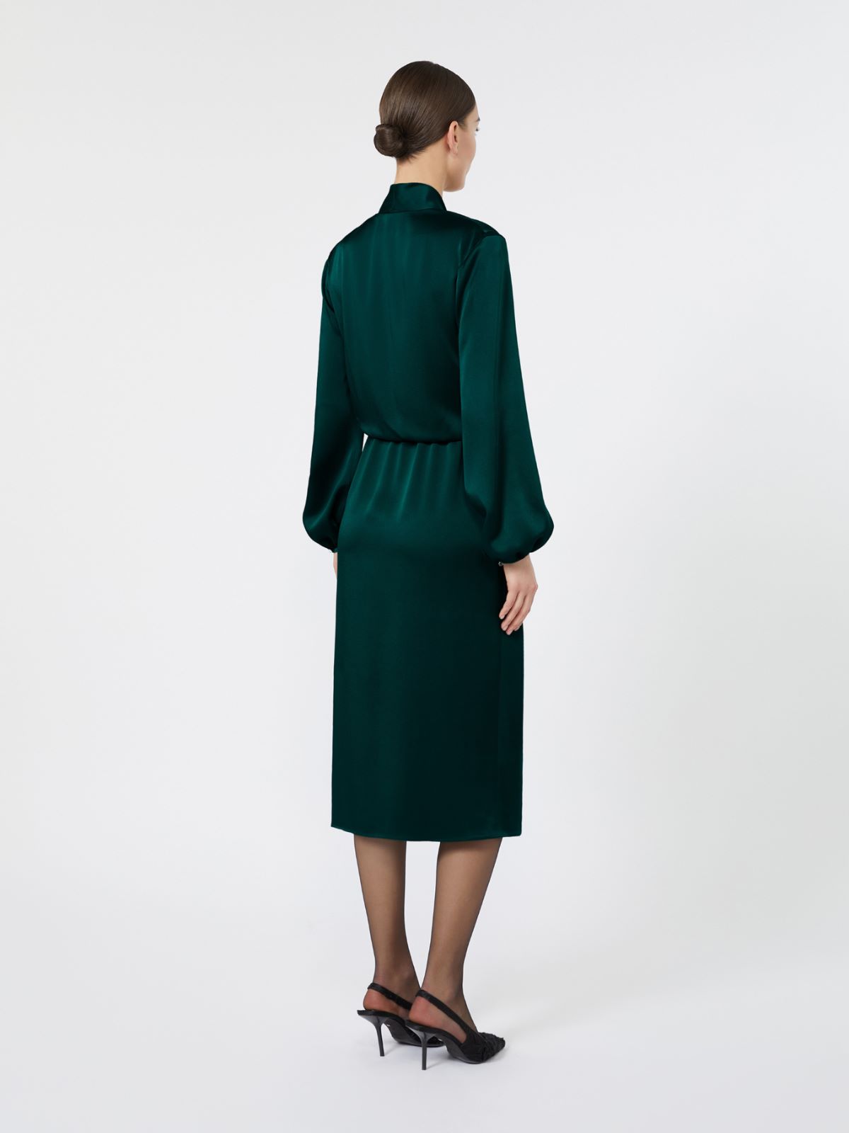 Sukienka z lejącej satyny typu envers - CIEMNOZIELONY - Max Mara - 3