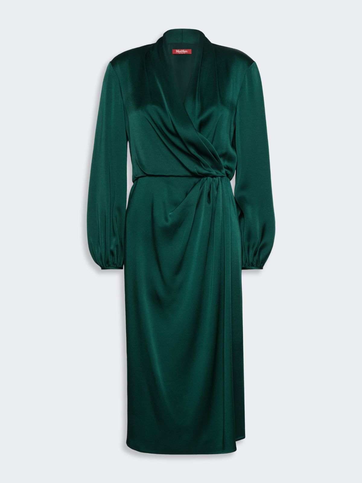 Sukienka z lejącej satyny typu envers - CIEMNOZIELONY - Max Mara - 5
