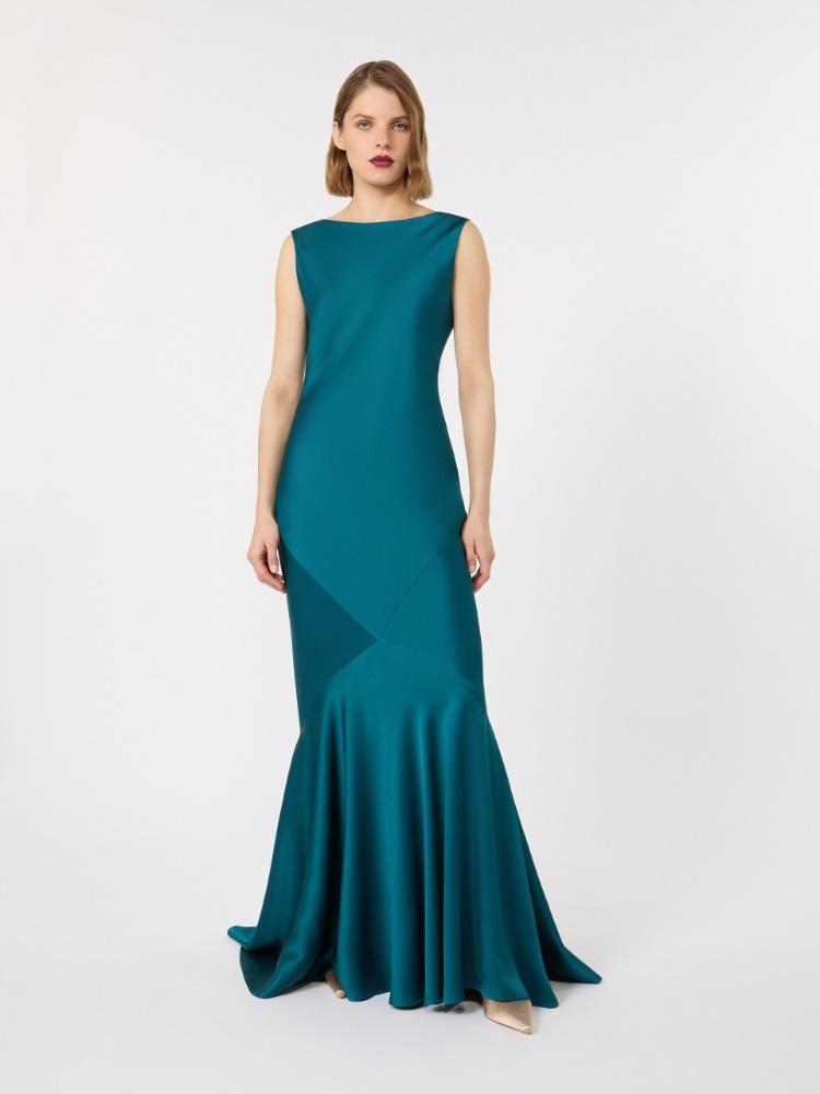 Robe longue à envers en satin - PETROLE - 2