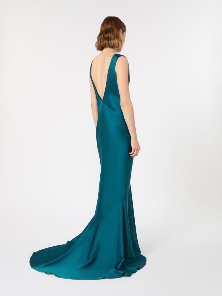 Robe longue à envers en satin - PETROLE - 3