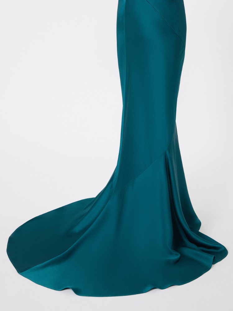 Robe longue à envers en satin - PETROLE - 5