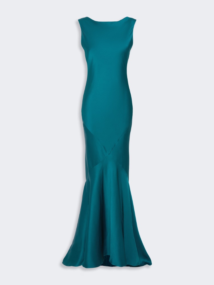 Robe longue à envers en satin - PETROLE